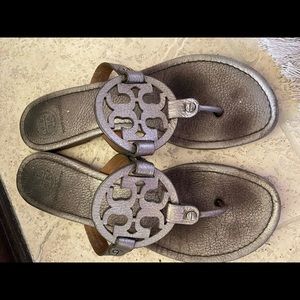 tory burch silver/grey sandals used size 9-9.5